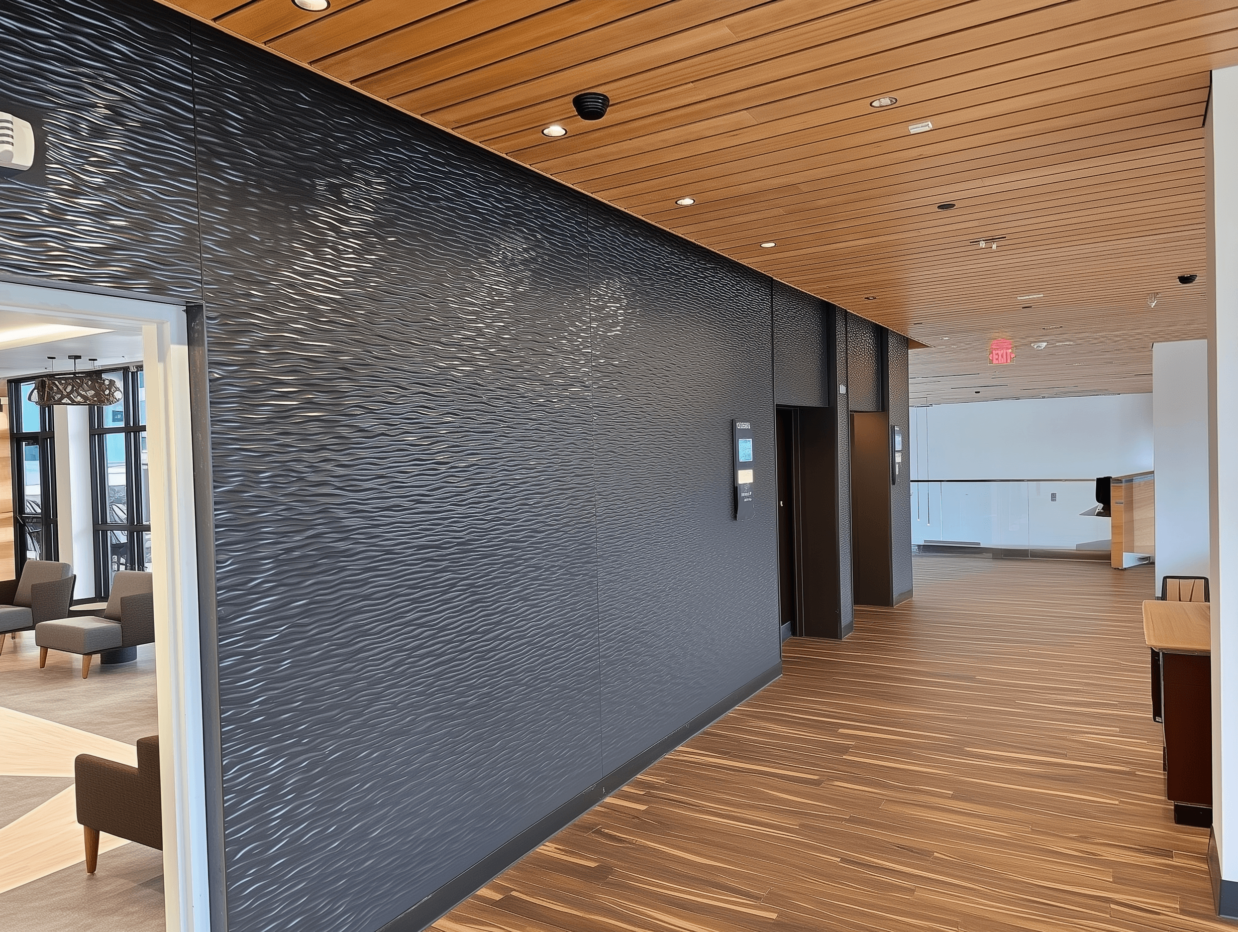 Healthcare Dark Wave with Wood Ceiling