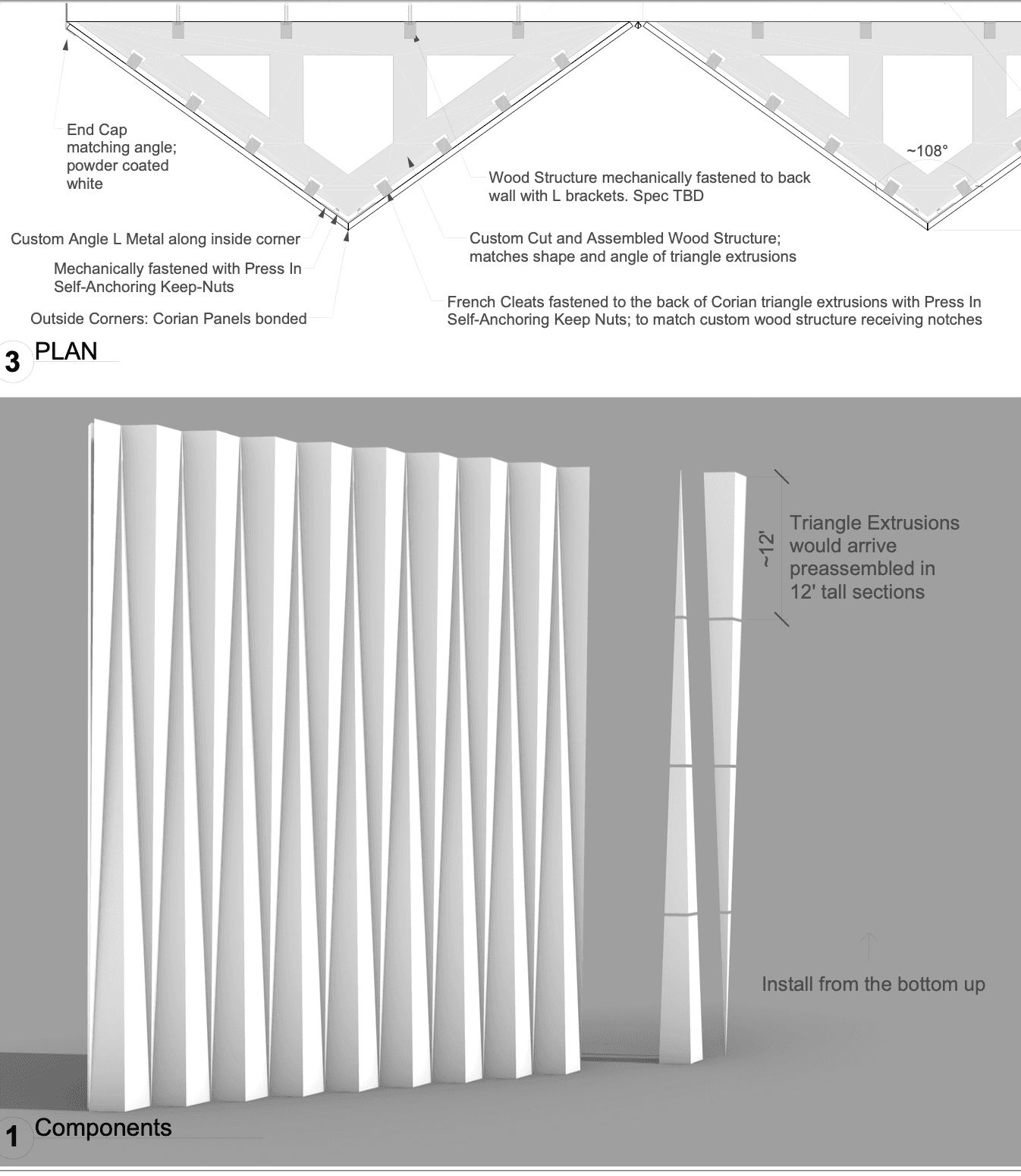Shop drawing — Faceted triangle construction detail for UF Dental (SmithGroup DC)