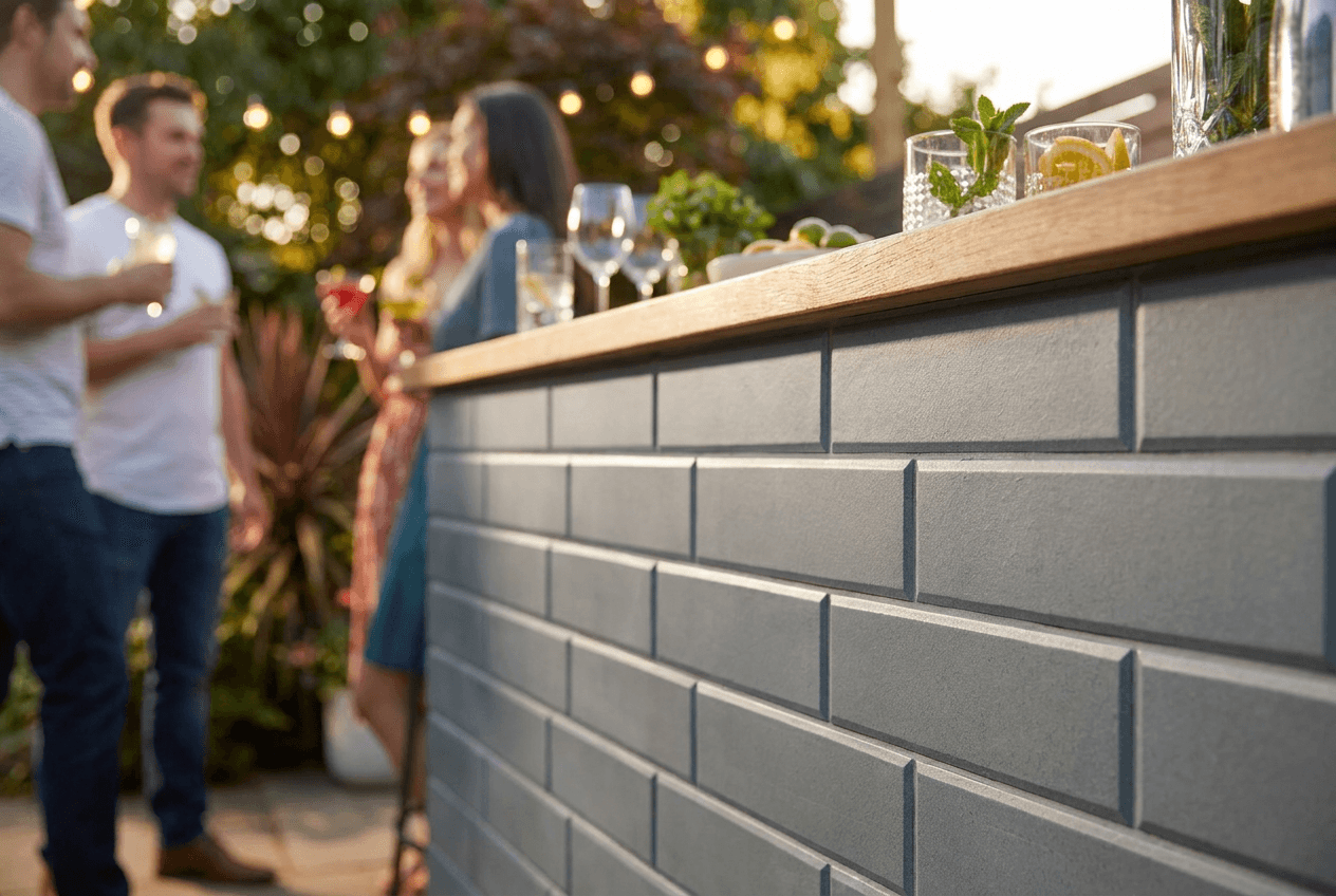 Outdoor Entertaining Space with Sculptural Wall