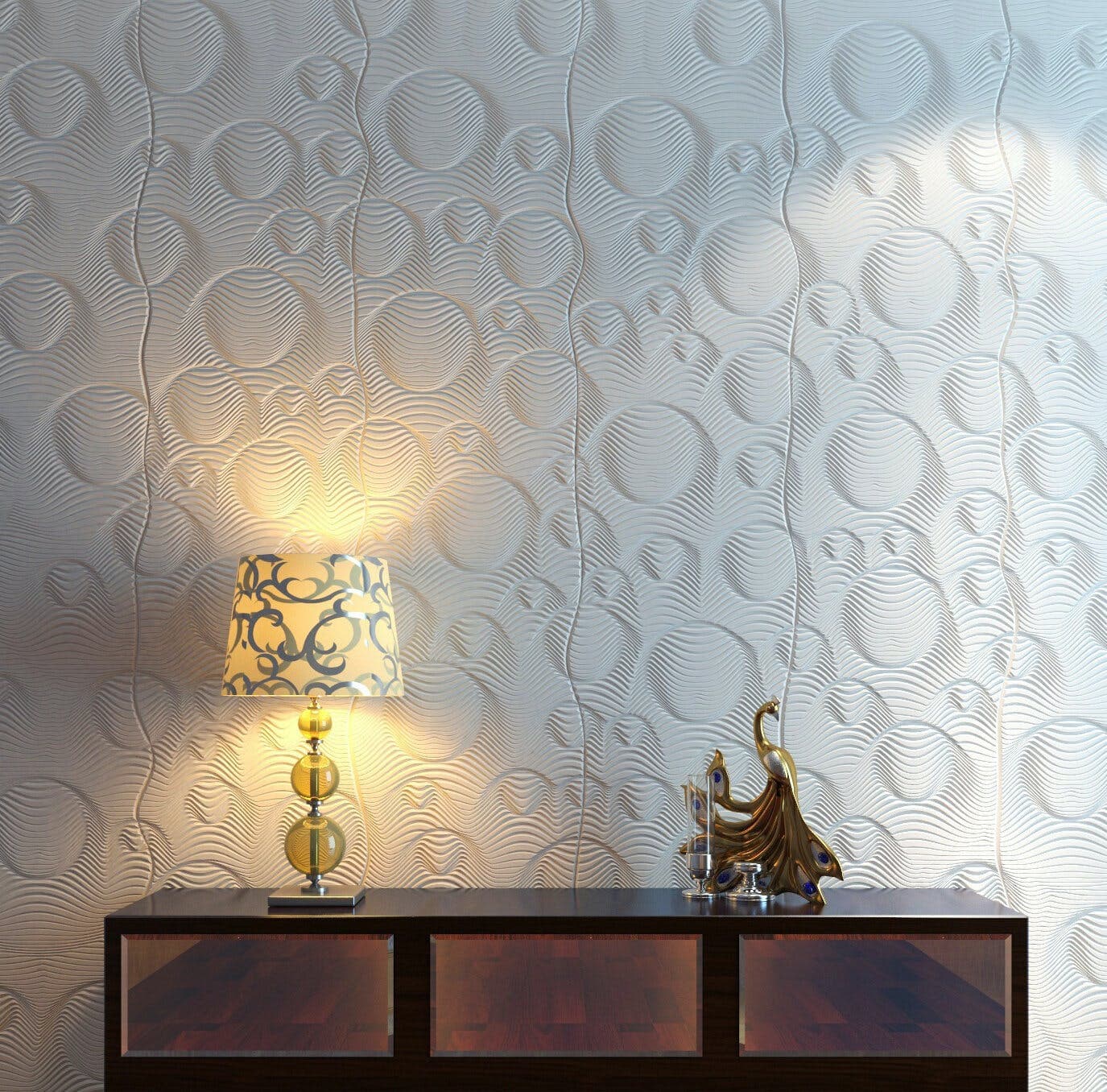 Cross Texture Bubbles Lines White Feature Wall