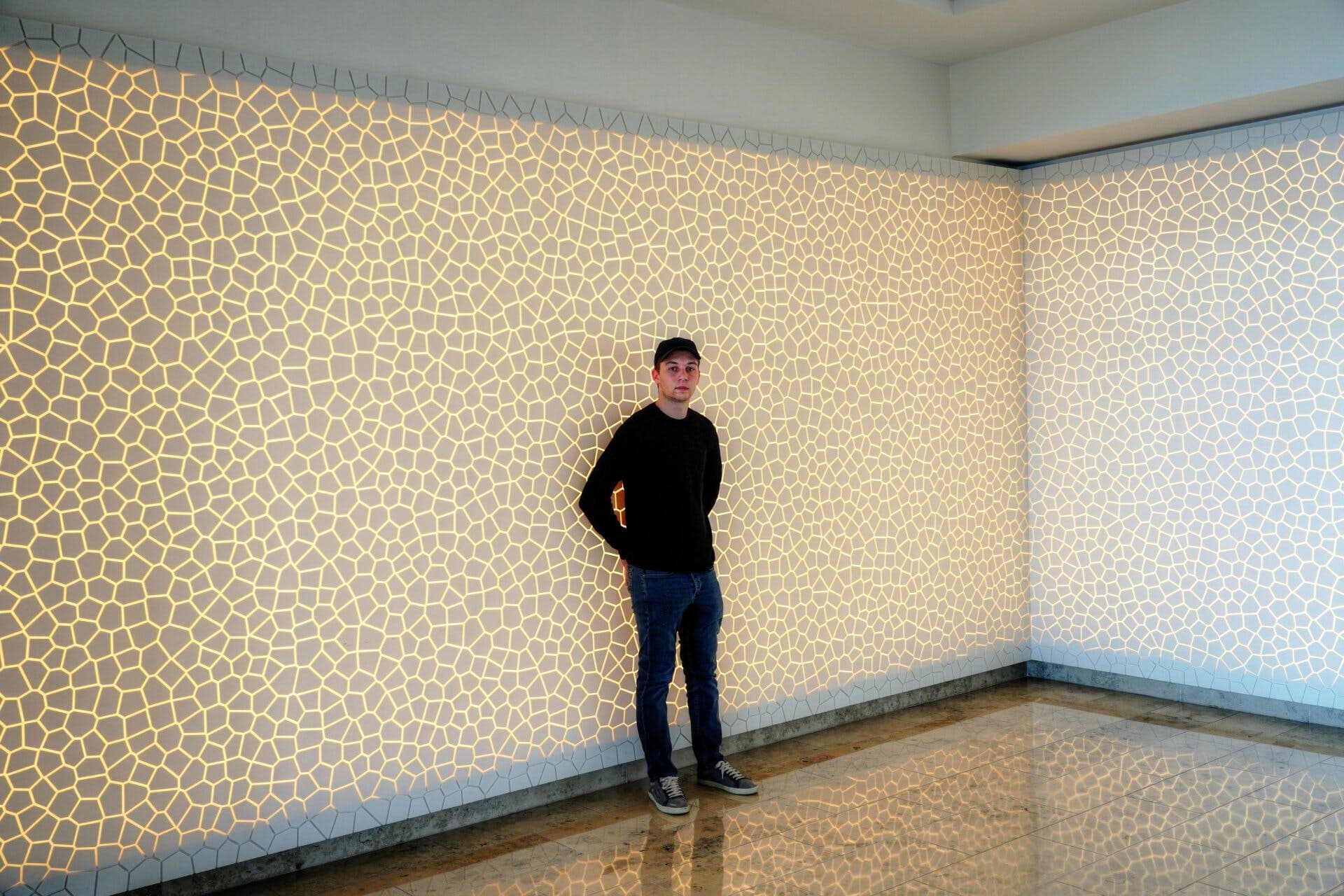 Voronoi Pattern Backlit Glacier White Corian Sky Box Bar San Diego California