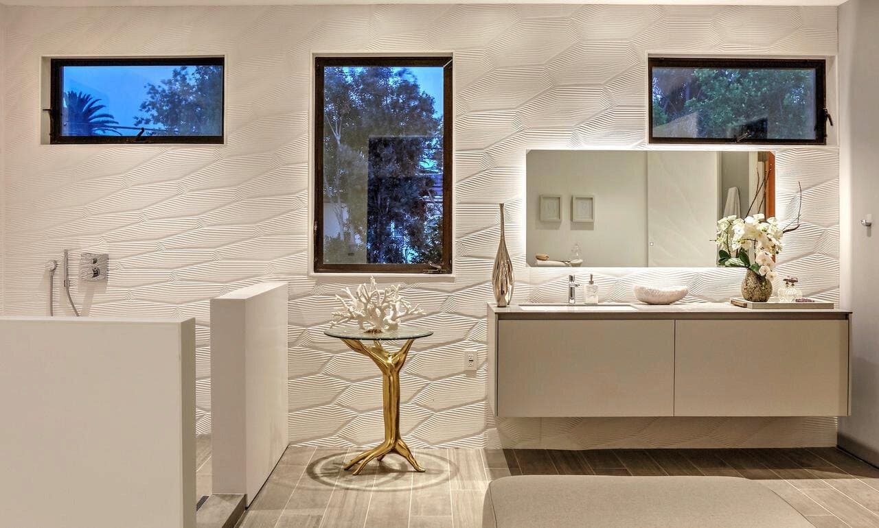 Hive White Bathroom Feature Wall Application