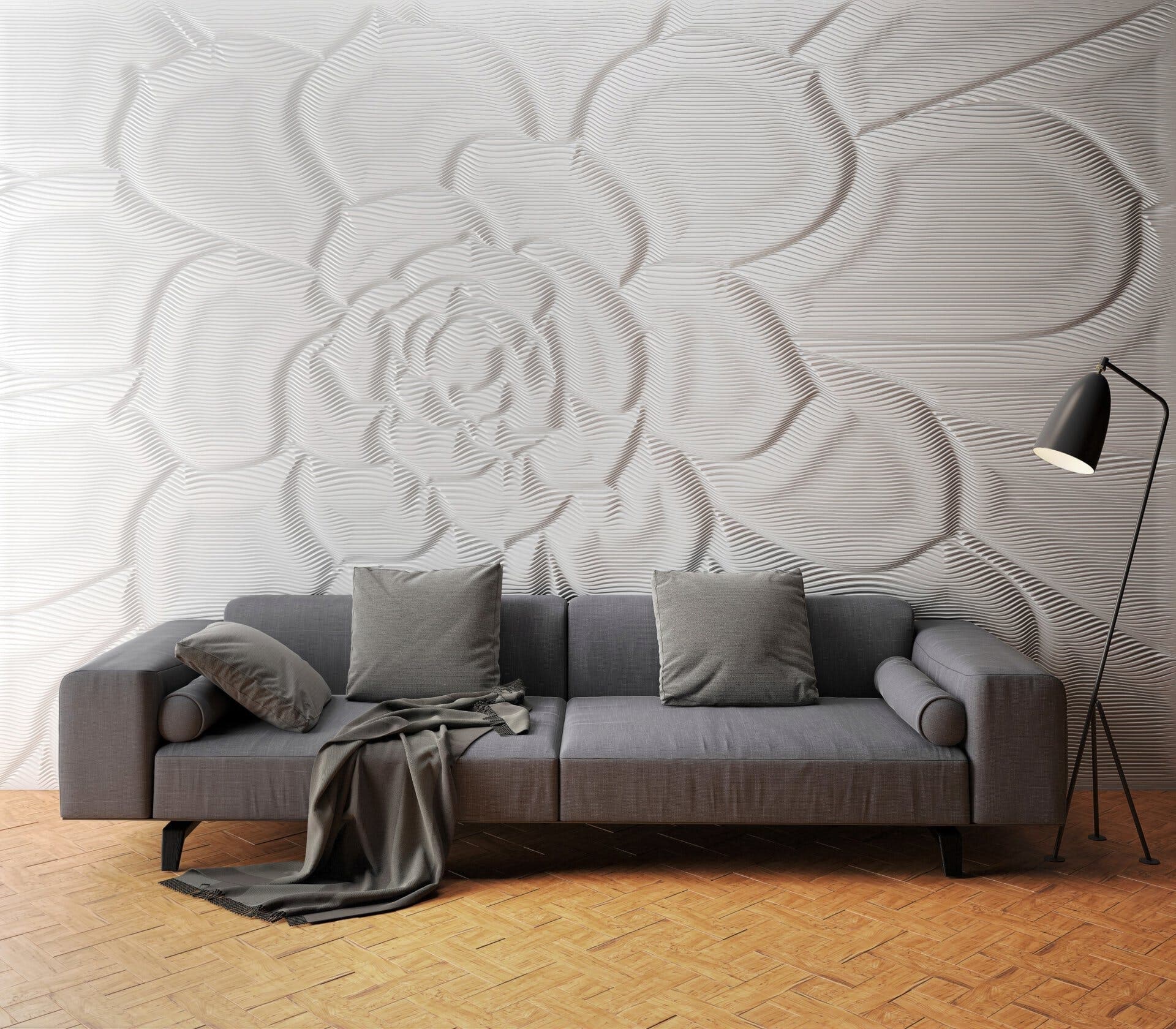 Succulent Feature Wall Sofa Render